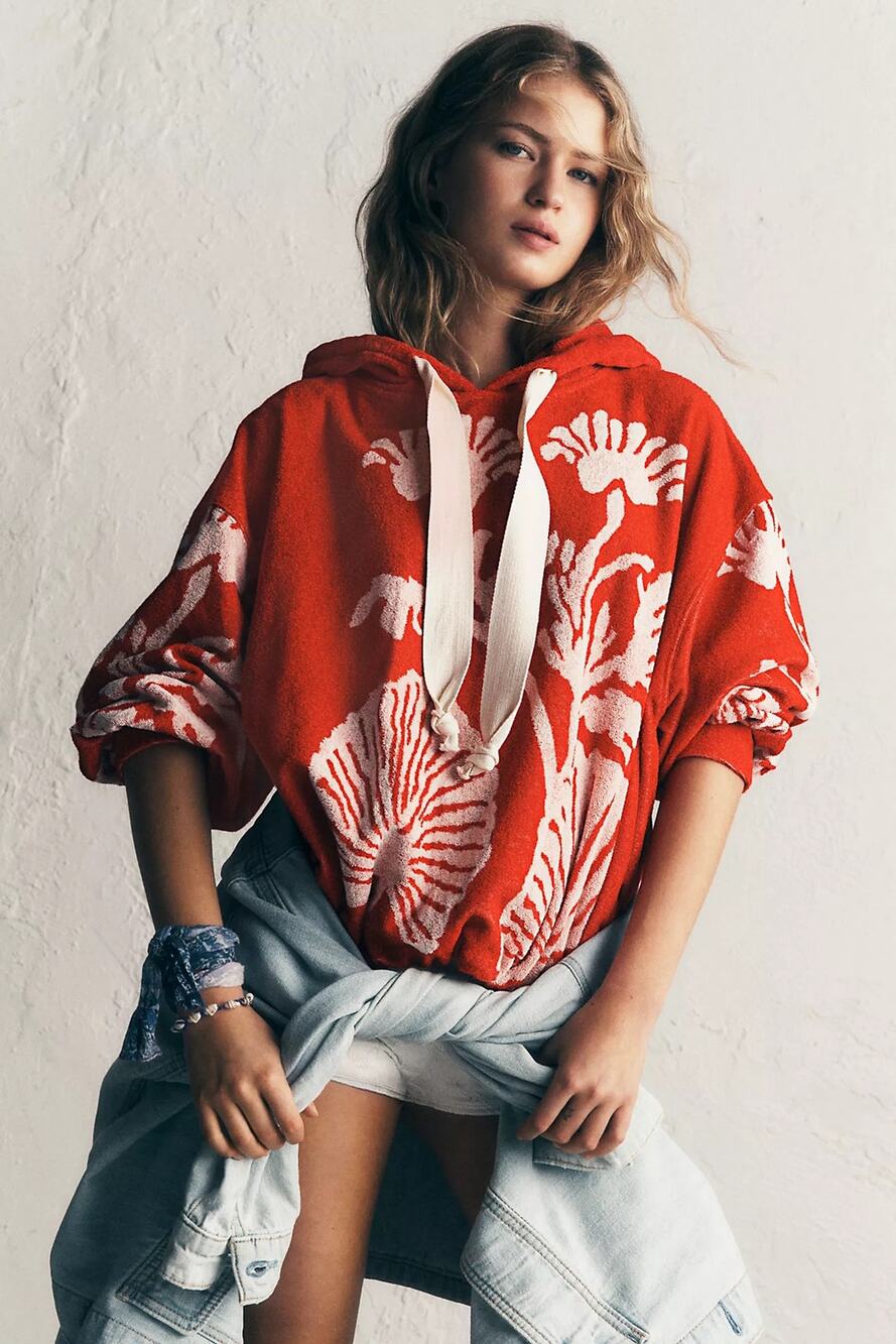 NWT Free People Shell Baby Hoodie in Cherry Combo Size Medium